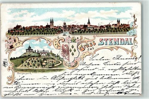 39576 O3500 Stendal 1900 Lithographie Bürgerpark