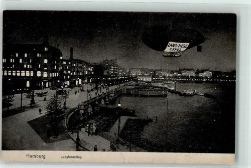 W2000 Hamburg Zeppelin Luftschiff Parseval 6 Jungfernstieg Nacht Werbung Lang-Nese Cakes Parseval 1911