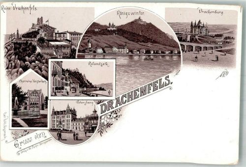 Drachenfels Vorläufer Druck 1890-1895 Königswinter Ruine Drachenfels Drachenburg Rolandseck