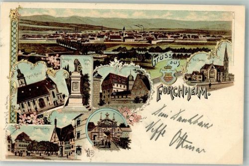 Forchheim 1898 Lithographie Stadtwappen Marktplatz Nürnbergertor Ehem. Königshof Verlag Ottmar Zieher-München