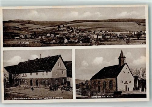Rimbach Dorfplatz Kirche Gemischtwarenhandlung Schneider