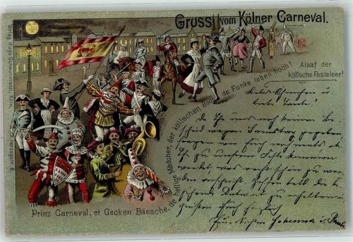 1898 Köllsche Fasteleer Umzug Kostüme , Bahnpost Cöln-Verviers Zug 31 18.1.98