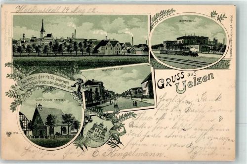 Uelzen 1902 Bahnhof Gertruden-Kapelle Hoftstraße Wappen