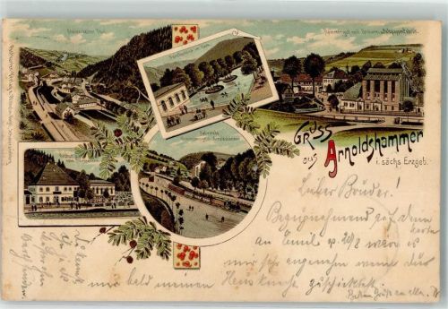 Arnoldshammer 1898 Globensteiner Tal Forellentewich Hammergut Brauerei Holzpappenfabrik Bahnpoststempel