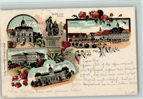 Hanau 1898 Gruss aus - Schloss Philippsruhe, Ziechen Akademie, Marktplatz, Kunstverlag Moch & Stern 977 AK