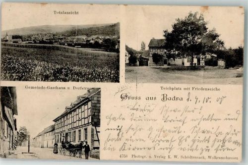 Badra 1908 Teichplatz Friedenseiche Gemeindegasthaus Dorfstraße