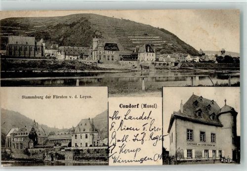 Kobern-Gondorf 1915 Stammburg v. d. Leyen Gasthaus Ort lt. Stempel