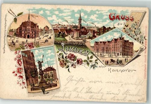 Linden 1901 Rathaus Neuer Markt Marktbrunnen Rosen