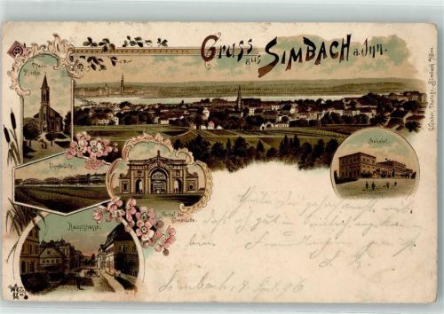 Simbach 1896 Pfarrkirche Bahnhof Brückenportal Hauptstraße