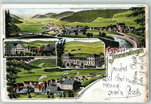 Immendingen 1900 Donautal Feldberg Bahnhof Restaurationa Ambs Hotel z. Falken Lithographie