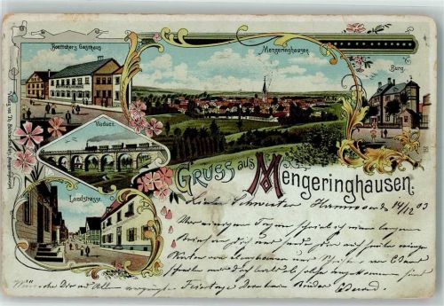 Mengeringhausen 1903 Eisenbahnviadukt Landstraße Burg Gasthaus Boettcher Lithographie