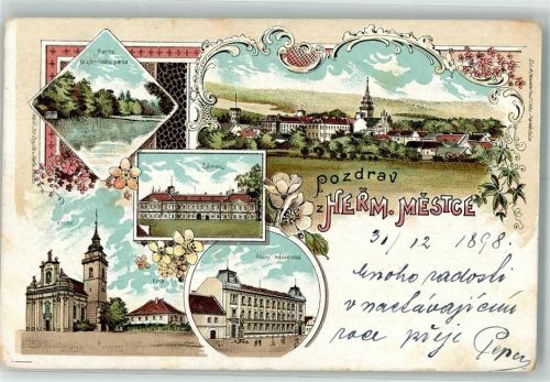 Chrudim 1899 Hermanuv Merstec Hermannstädtel Zamek Skoly mesinanske Fara Kostel Lithographie