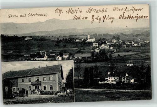 Oberhausen 1915 Gasthaus Fässer Pferdewagen Kirche Gruss
