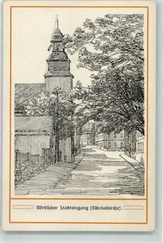 Auerbach St. Nikolaikirche Nördlicher Stadteingang Zeichnung P. Wendler 6 Ansichten von Alt-Auerbach