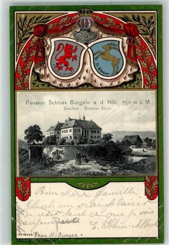Bürgeln 1904 Pension Schloß Bürgeln Wappen