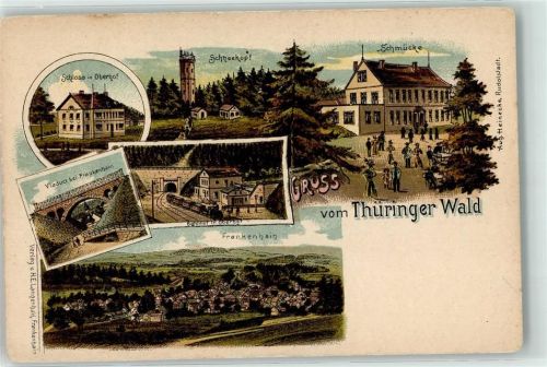 Frankenhain Viadukt Schloß Schneekopf Bahnhof Oberdorf Schmücke Litho