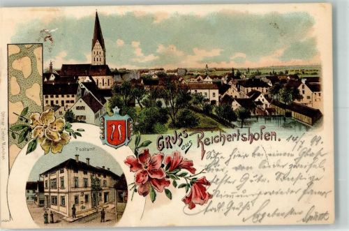 Reichertshofen 1899 Stadtwappen Postamt Pfarrkirche St. Kastelus Verlag Ottmar Zieher-München