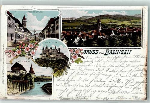 Balingen 1905 Friedrichstraße Hoehnzollern Wasserturm Lithographie
