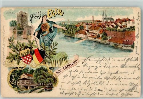 Cheb 1900 Stuafenburg Mühle Wappen Germania Heil Egerland