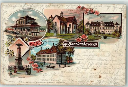 Barsinghausen 1899 Kgl. Berginspektion Kriegerdenkmal Bahnhof Kloster Lithographie