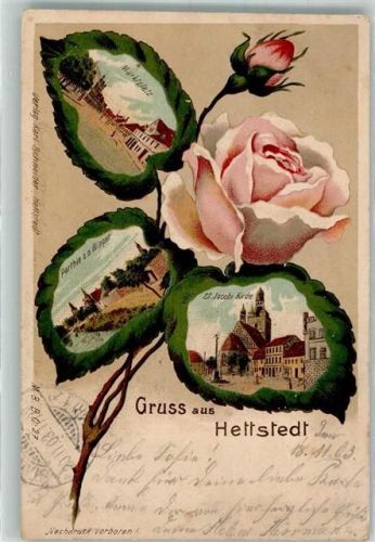 Hettstedt 1903 Lithographie Rose An der Wipper Marktplatz St. Jakobi-Kirche