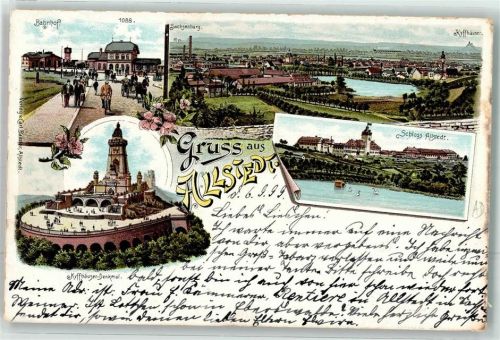 06542 O4702 Allstedt 1899 Lithographie Schloß Allstedt Kyffhäuser-Denkmal Bahnhof