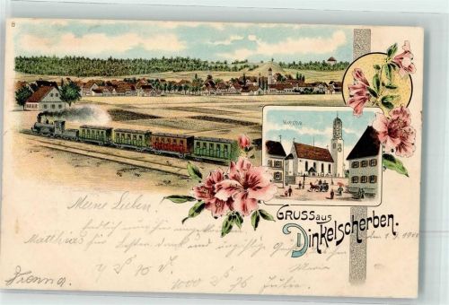 Dinkelscherben 1900 Personenzug Lithographie