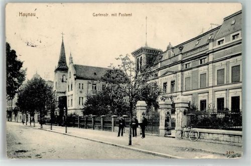 Haynau 1915 Gartenstraße m. Postamt Fahrrad