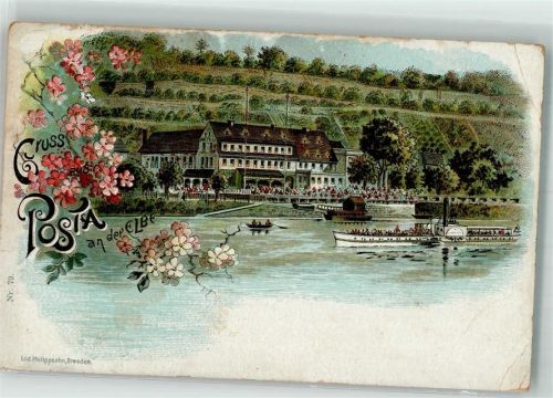 Pirna Lithographie Posta Elbe Raddampfer Gasthaus