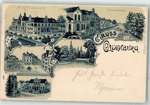 Oldenburg 1899 Schloßgarten Altes Elisabethstift Langestraße Herbartstraße Bahnpoststempel