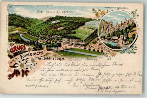 Zöblitz 1900 Gasthaus zur Kniebreche Am Katzenstein Bahnpoststempel