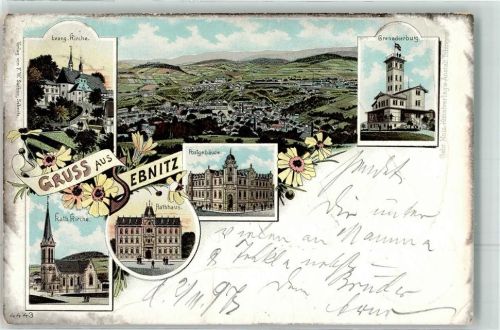 Sebnitz 1897 Grenadierburg Postgebäude Ev. Kirche Rathaus Lithographie
