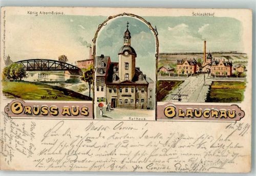 Waldenburg 1899 König Albert-Brücke Rathaus Schlachthof