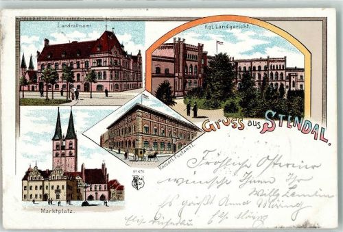 Stendal 1902 Kgl. Landgericht Landratsamt Marktplatz Kaiserl. Postamt
