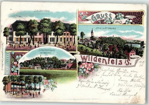 Wildenfels 1901 Schützenhaus Gartenwirtschaft Lithographie