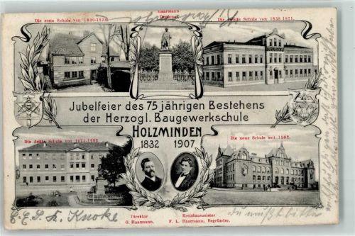 Holzminden 1907 75 jähriges Bestehen d. Herzgl. Baugewerkschule Portraits Dir. G. Haarmann und Kreisbaumeister F. L. Haarmann