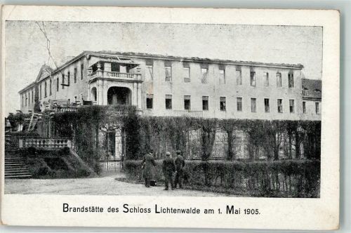 Lichtenwalde Brandstätte Schloß Lichenwalde 1905 Bahnpost Dresden-Reichenbach Zg 1002