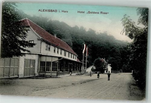 Alexisbad 1912 Hotel "Goldene Rose" Fahnenmasten Bahnpost Gernrode- Zg. 22