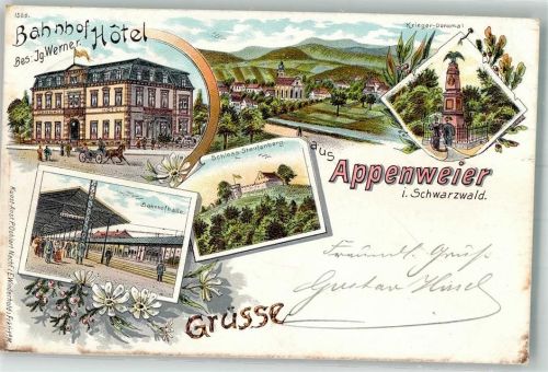 Appenweier 1898 Bahnhof-Hotel Bahnsteig Bahnhofhalle Schloß Staufenberg Kriegerdenkmal