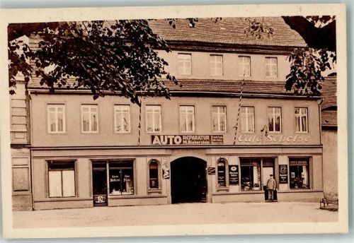 01796 O8300 Pirna Foto AK Cafe Scholze Emailleschilder Auto-Reparaturwerkstatt Bieberstein
