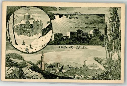 Zschopau 1912 Kgl. Seminar Schloß Wildeck Winter sign. K. Borges