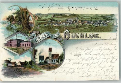 Buchloe 1899 Am Mühlbach Bahnhof Kirche