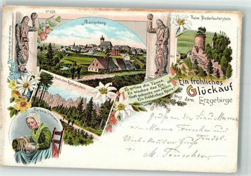Marienberg 1898 Katzernstein Ruine Niederlauterstein Steinskulpturen Barbara Uttmann Gedichtvers