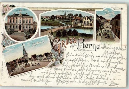 Berne Marktplatz Kriegerdenkmal Krankenhaus Lange Straße Lithographie