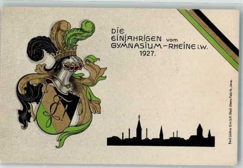 Rheine 1927 Pennälerwappen Einjähriges Gymnasium 1927 Studentika