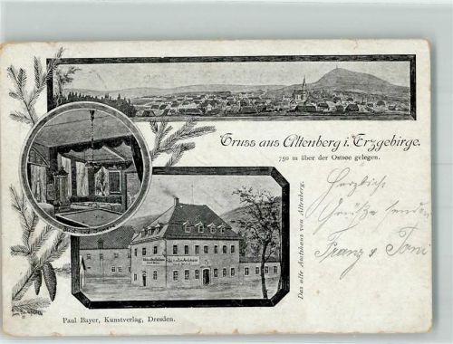 Altenberg Hotel zum alten Amtshaus Billardzimmer Tannenzapfen Lithographie