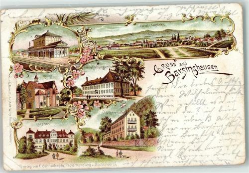 Barsinghausen 1898 Kgl. Berginspektion Deister-Hotel Bahnhof Kloster Litho