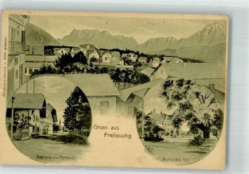 Freilassing 1911 Bayrischer Hof Gasthaus zum Mirtlwirt Zeichnung von Emil Brettner
