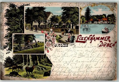 Bad Düben 1903 Hammerwerk Gasthaus Eisenhammer Hirsch Jagdtiere