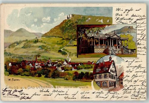 Bad Überkingen 1899 Dianabad Kirche Gruss sign. K. Fuchs Künstlerkarte